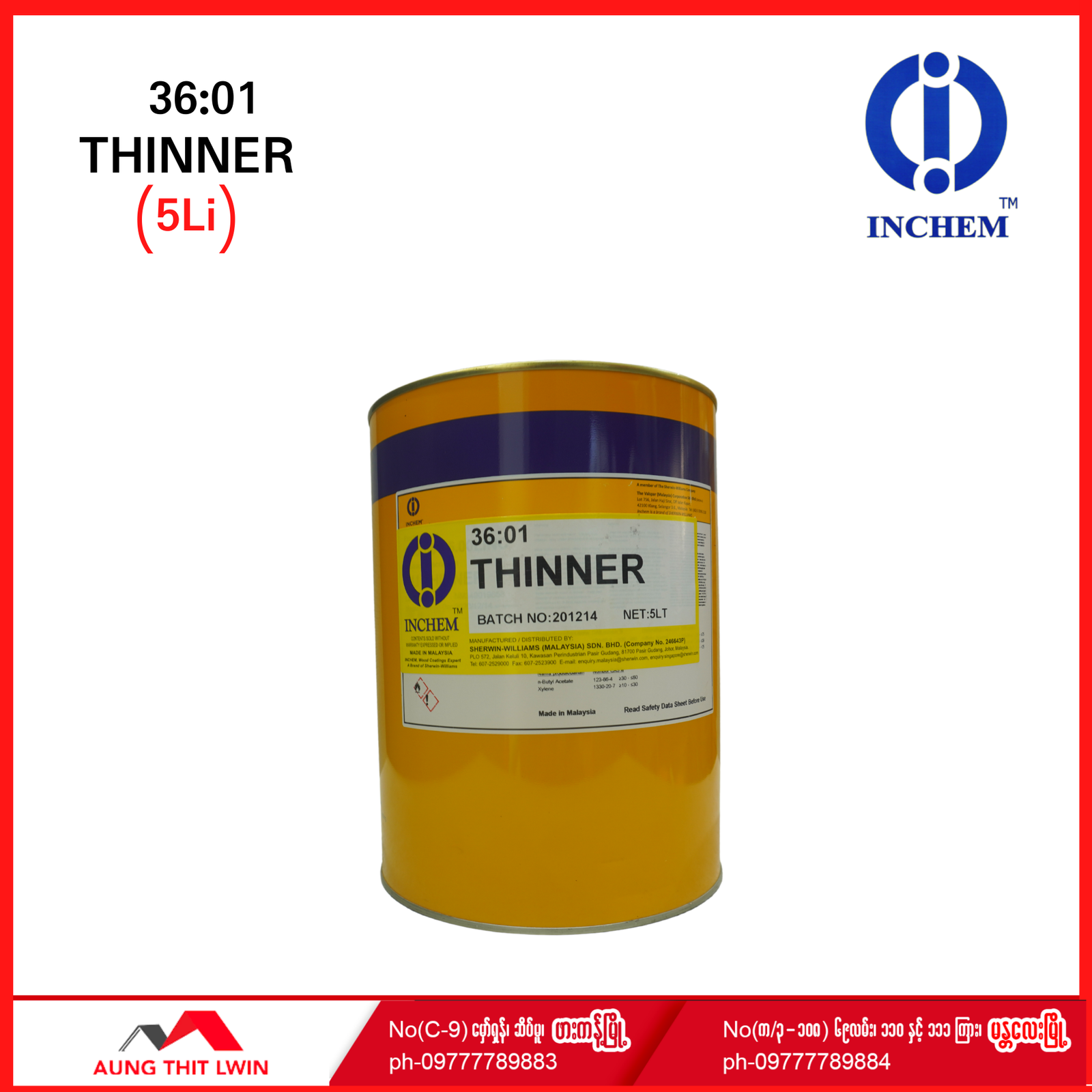 Inchem Tinner 3601 5liter Aung Thit Lwin